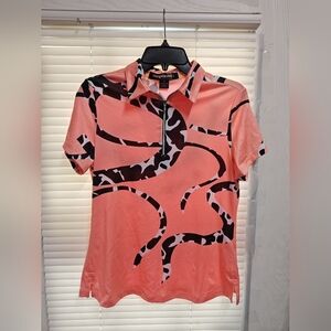 Simplicity Coral and Black Abstract Short Sleeve Top